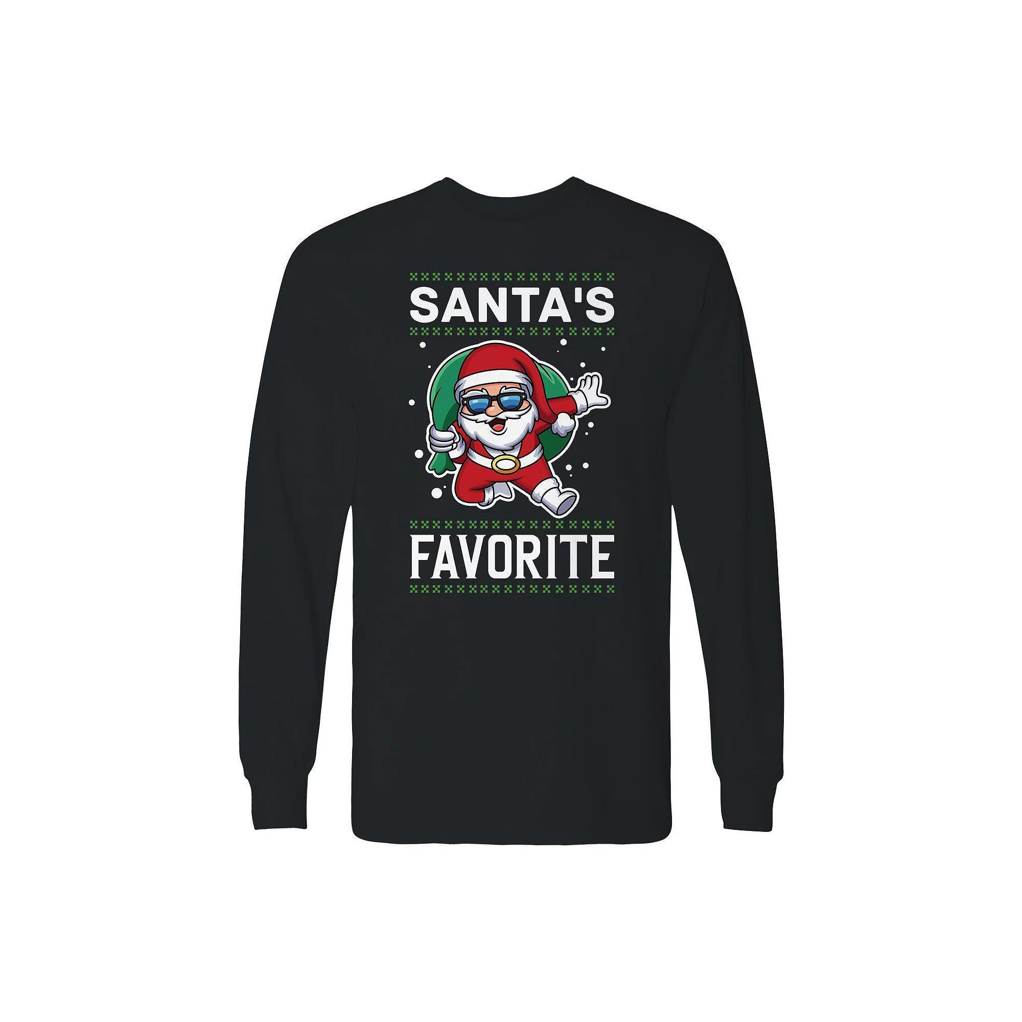 Men's Christmas Santa Favorite Long Sleeve Graphic Tee, Size: Medium, Black Product Image