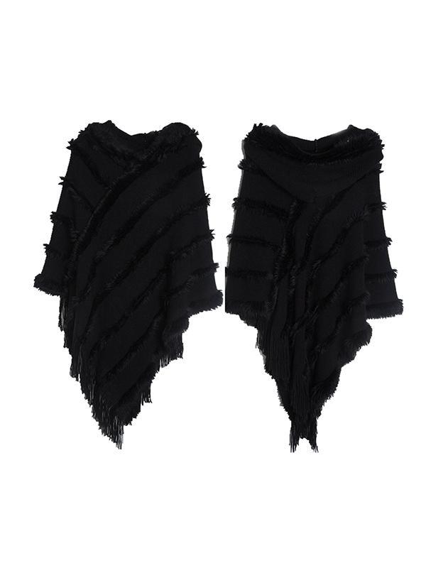 Hooded Keep Warm Solid Color Tasseled Cape Shawl&Cloak Product Image