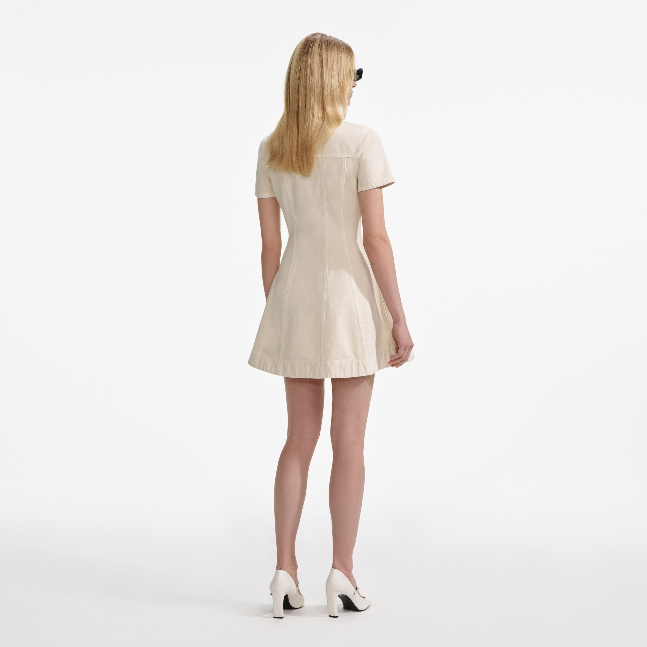 Cream Collared Denim Mini Dress Product Image