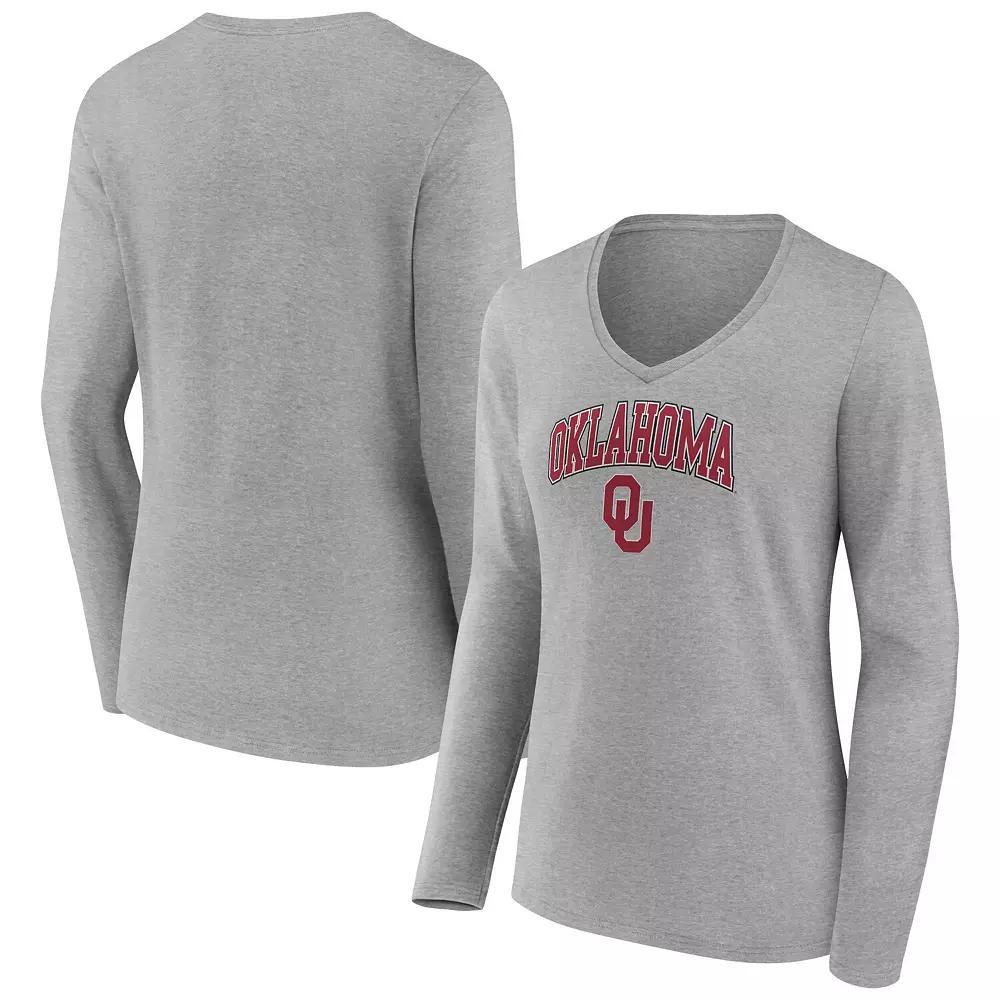 Women's Fanatics Branded Heather Gray Oklahoma Sooners Evergreen Campus Long Sleeve V-Neck T-Shirt, Size: Medium, Grey Product Image