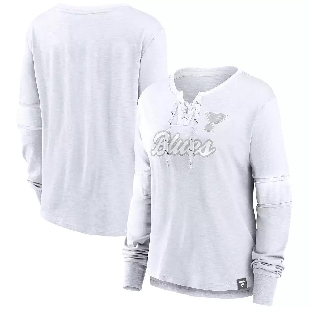 Women's Fanatics  St. Louis Blues White Out Lace-Up Fashion Long Sleeve T-Shirt, Size: Small Product Image