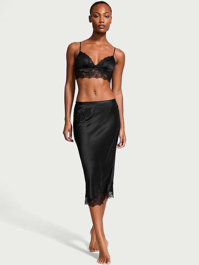 Satin Rose Lace-Trim Bralette & Midi Skirt Set Product Image