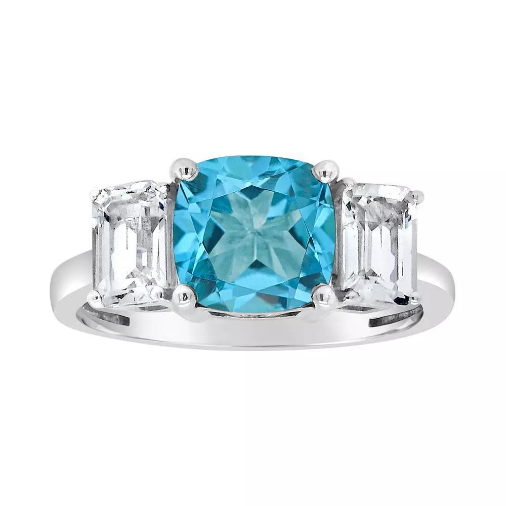 Alyson Layne Sterling Silver Blue Topaz & White Topaz 3-Stone Ring, Women's, Size: 10 Product Image