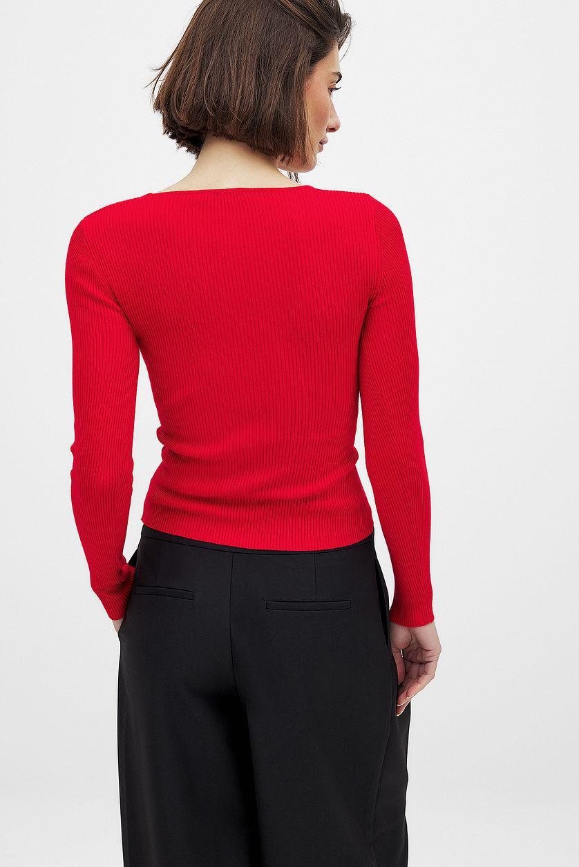 Ribbed Knitted Square Neck Top Product Image