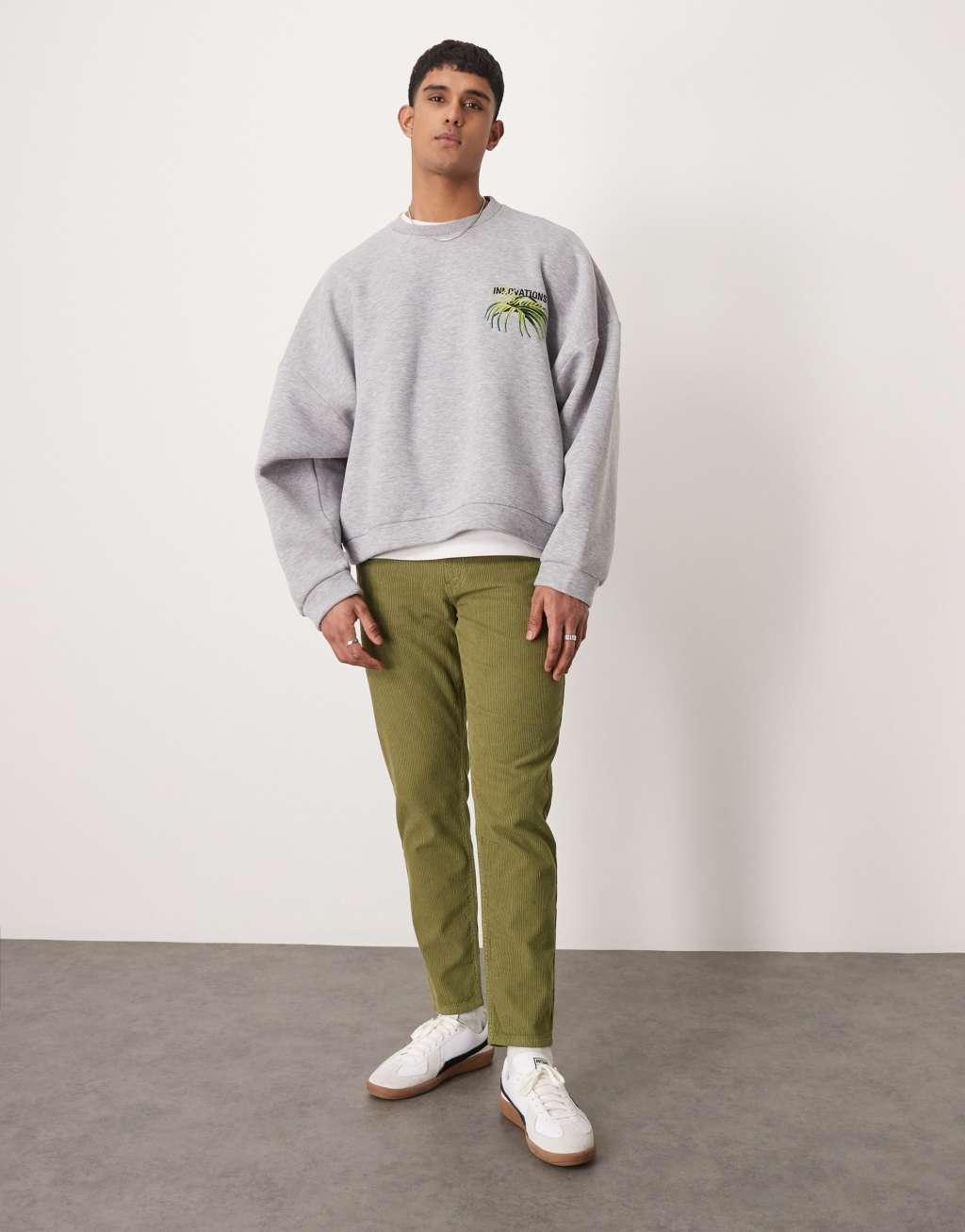 ASOS DESIGN extreme oversized boxy sweatshirt with floral embroidery in gray heather Product Image