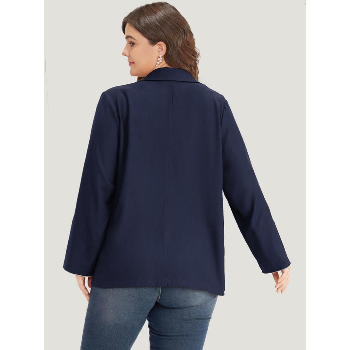 Plus Size Contrast Suit Collar Button Up Pocket Tab Sleeve Blazer Indigo Women Work Plain Contrast Sleeve Long Sleeve Lapel Collar 14-16/1X Pocket Office Blazers BloomChic Product Image