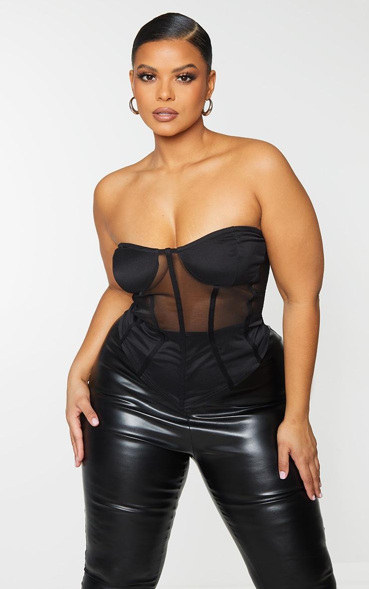 Plus Black Structured Mesh Corset Product Image