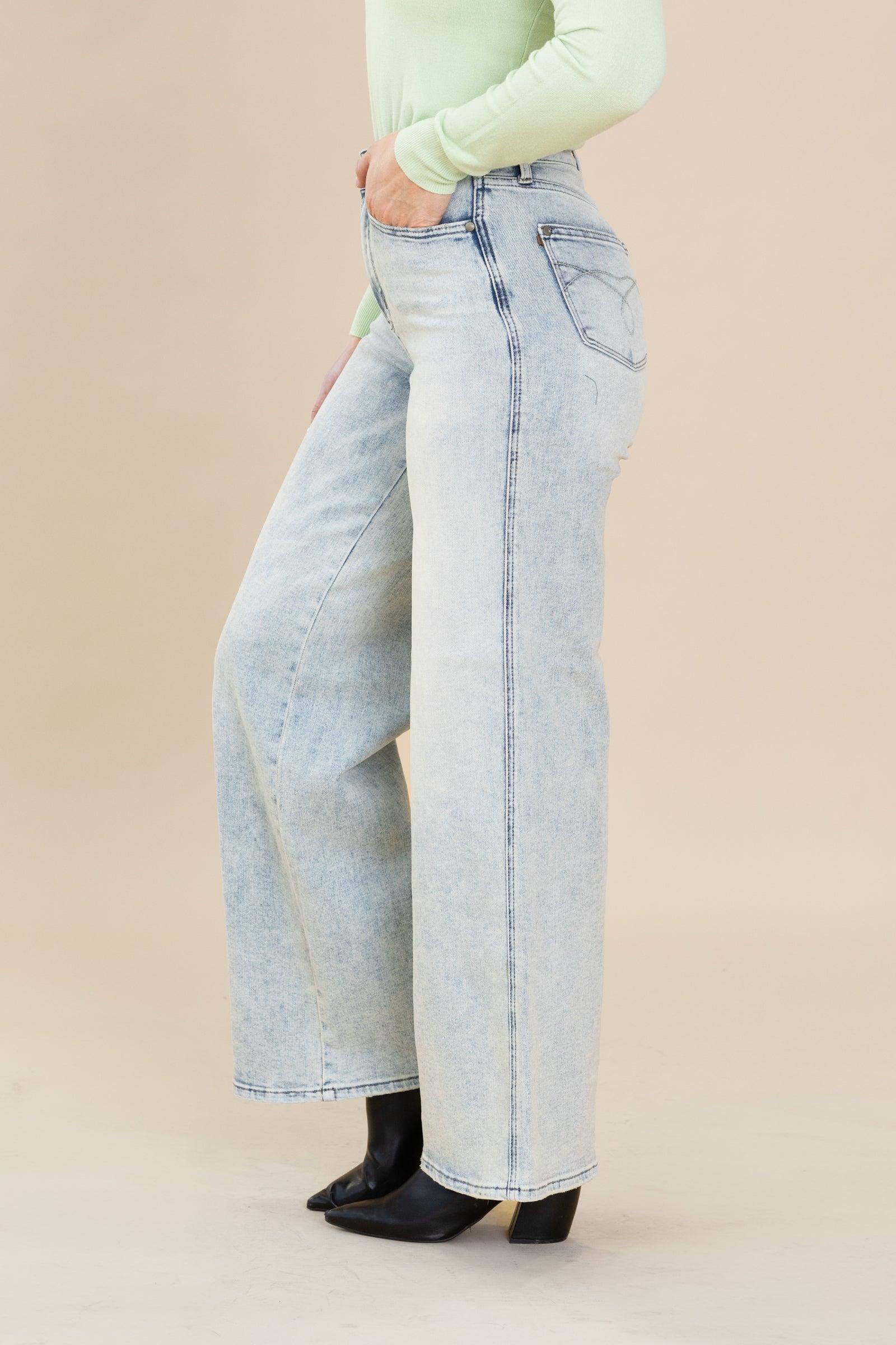 Judy Blue Light Tummy Control Retro Wide Jeans Product Image