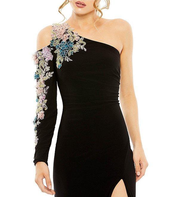 Mac Duggal Floral Beaded One Shoulder Asymmetrical Neck Gown Product Image