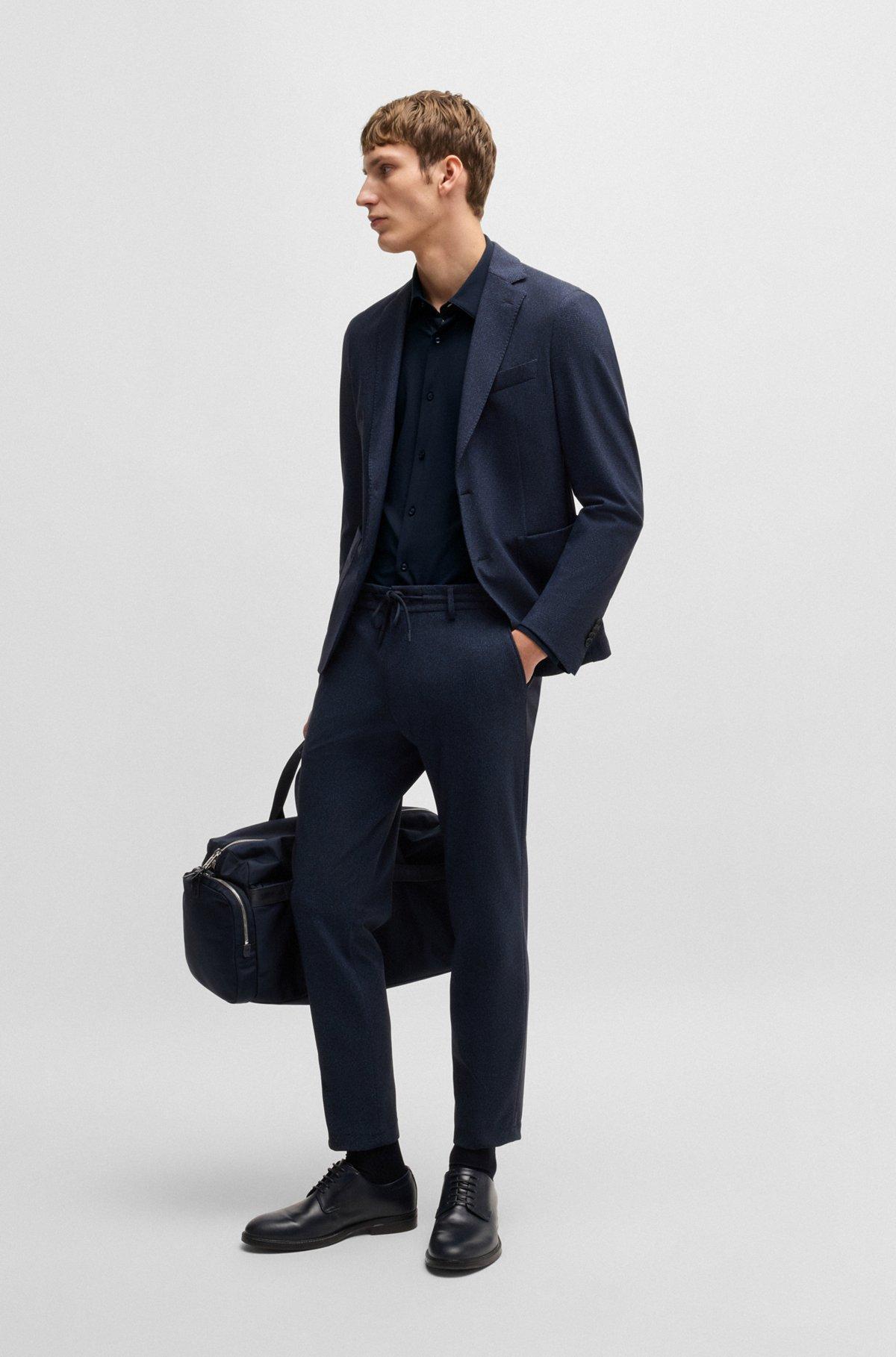 BOSS - Slim-fit shirt in structured performance-stretch jersey - Dark Blue Product Image