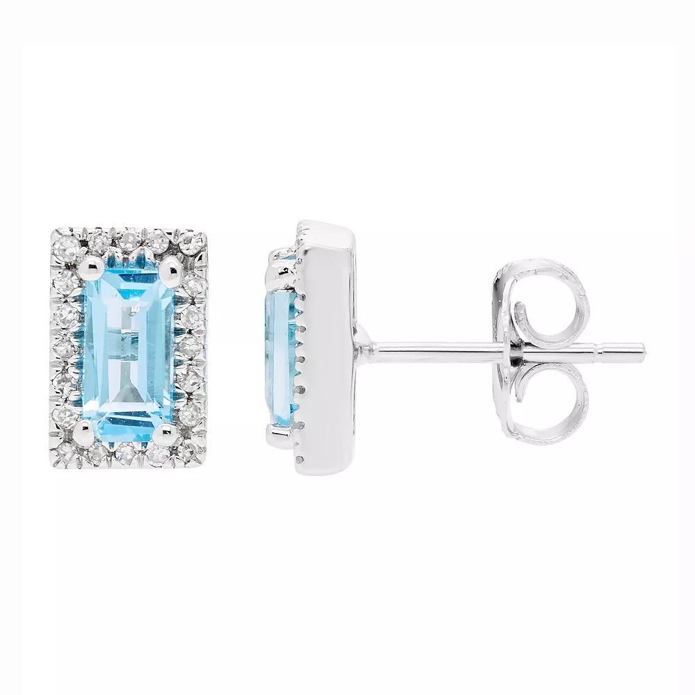 The Regal Collection 14k White Gold Swiss Blue Topaz Baguette & Diamond Accent Earrings, Women's Product Image