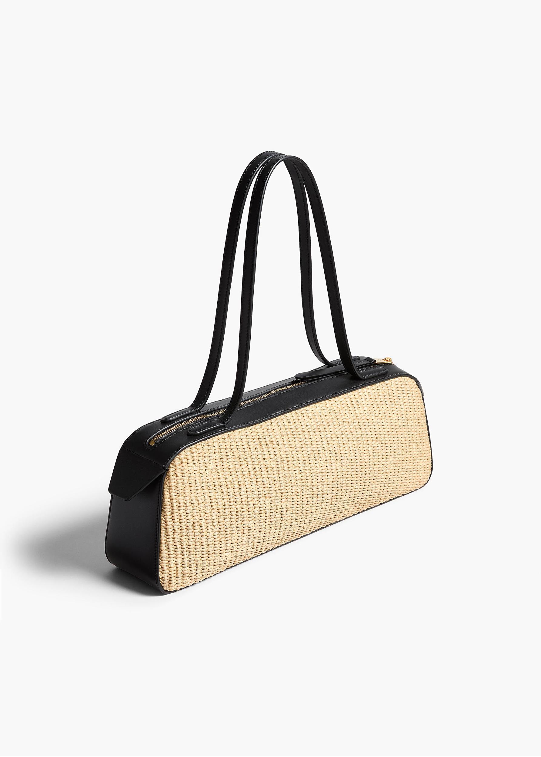 Simona Shoulder Bag in Natural Raffia with Black Leather Product Image