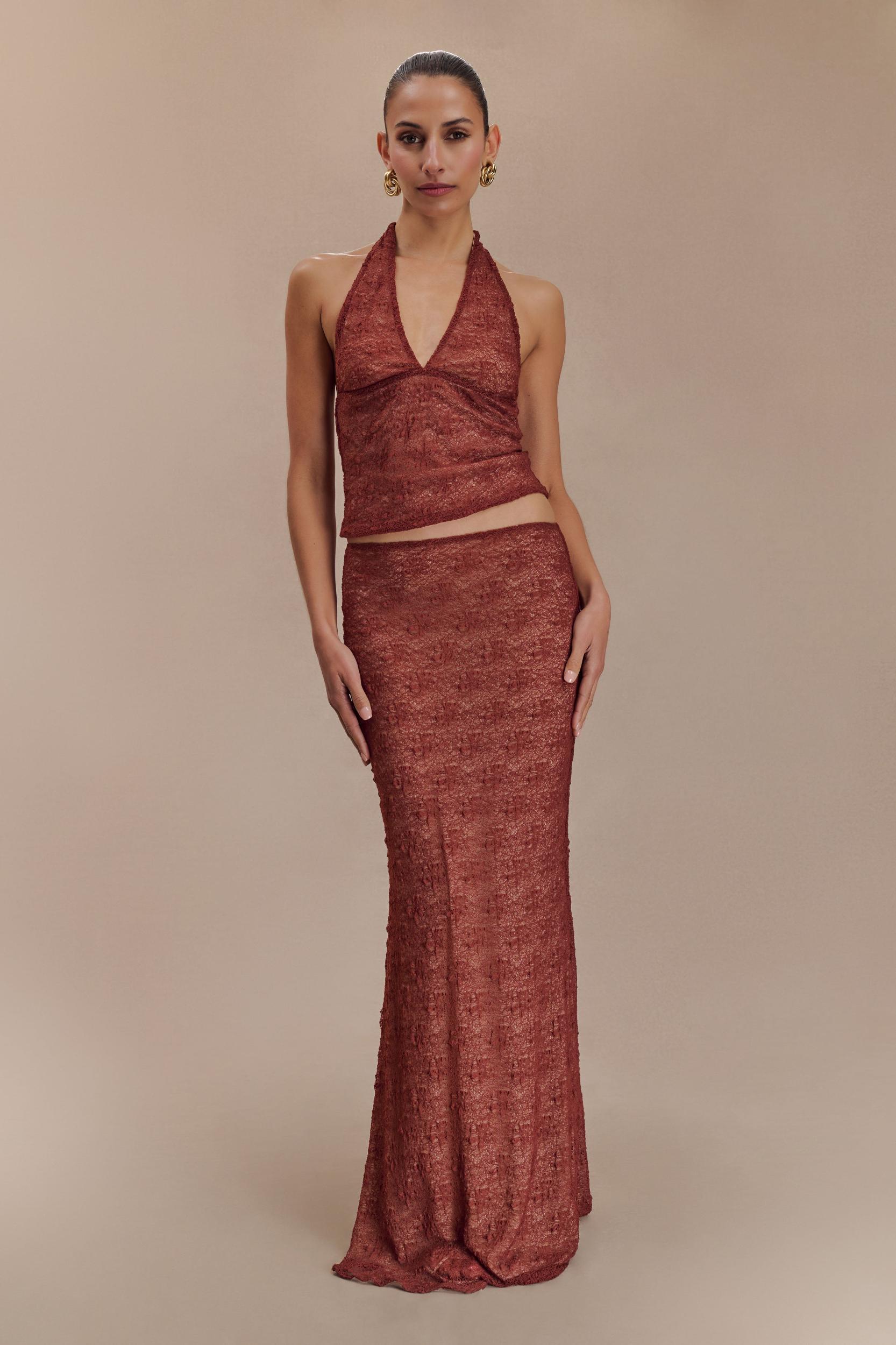 Asher Sheer Lace Halter Top - Chilli Product Image