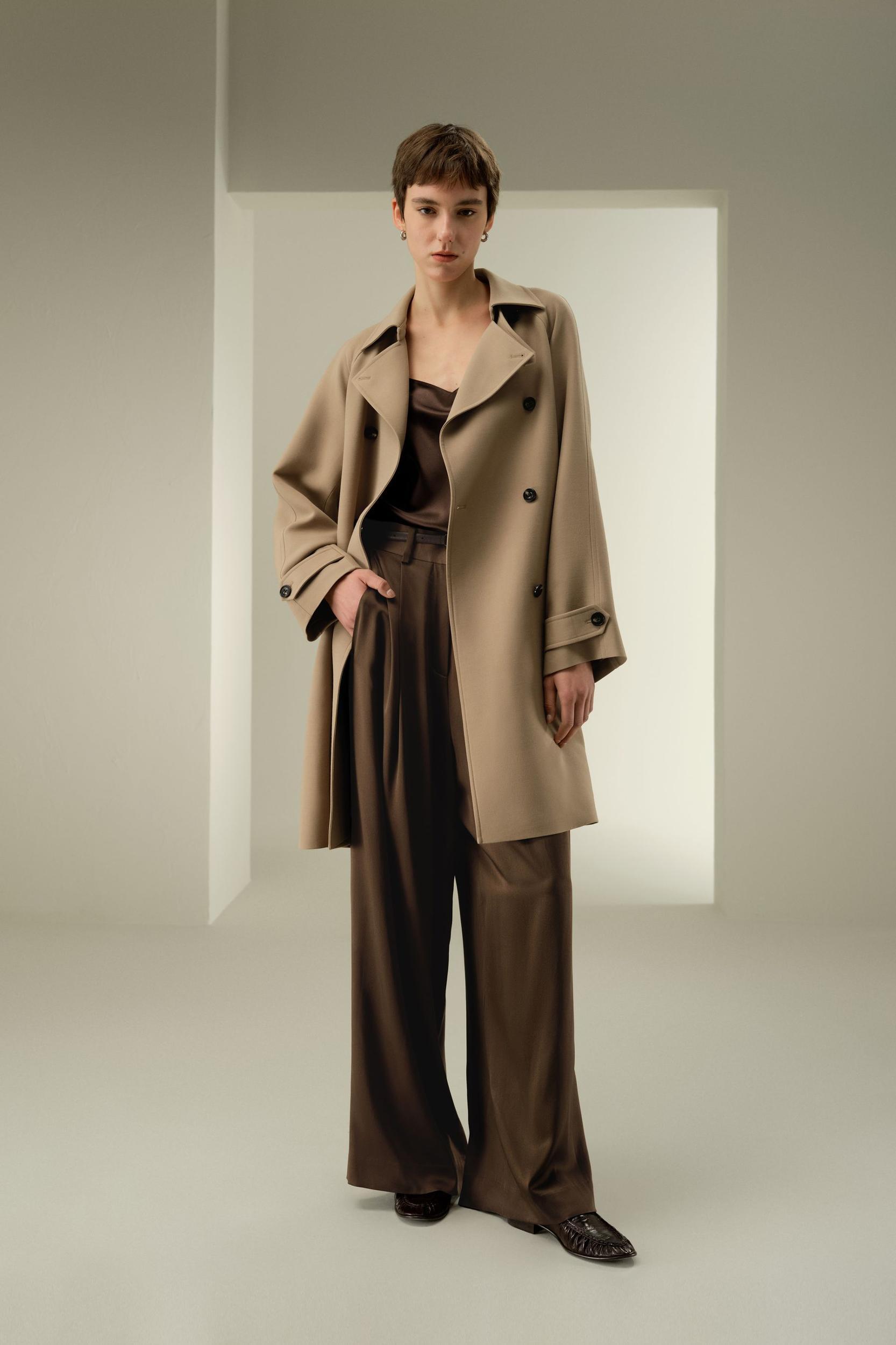 Double-Breasted Silk-Blend Belt Coat Product Image