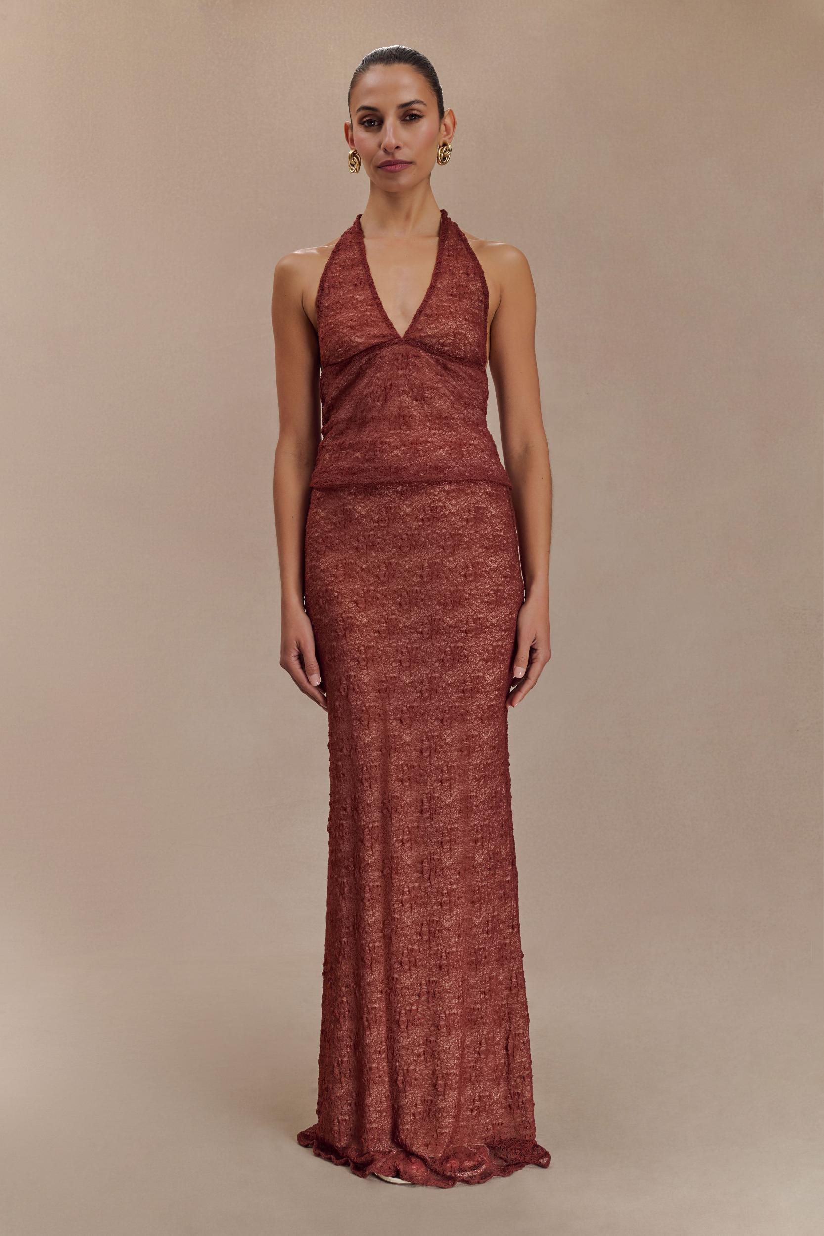 Asher Sheer Lace Halter Top - Chilli Product Image