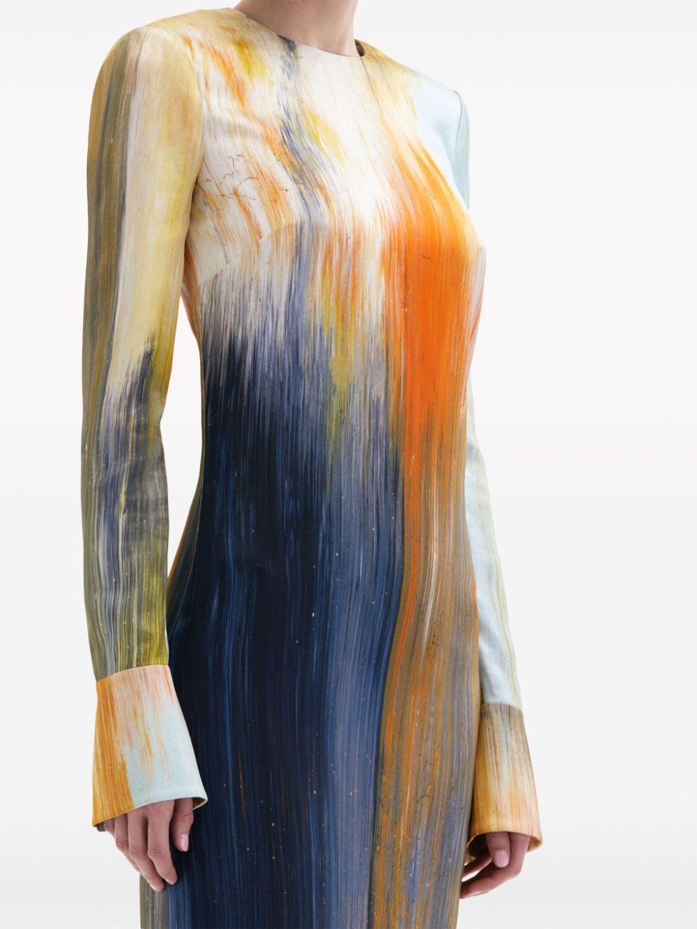 OSCAR DE LA RENTA Abstract-printed Midi Dress In Calendula Multi Product Image