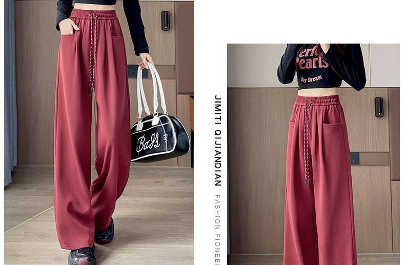 Drawstring Waist Plain Wide Leg Sweatpants Product Image