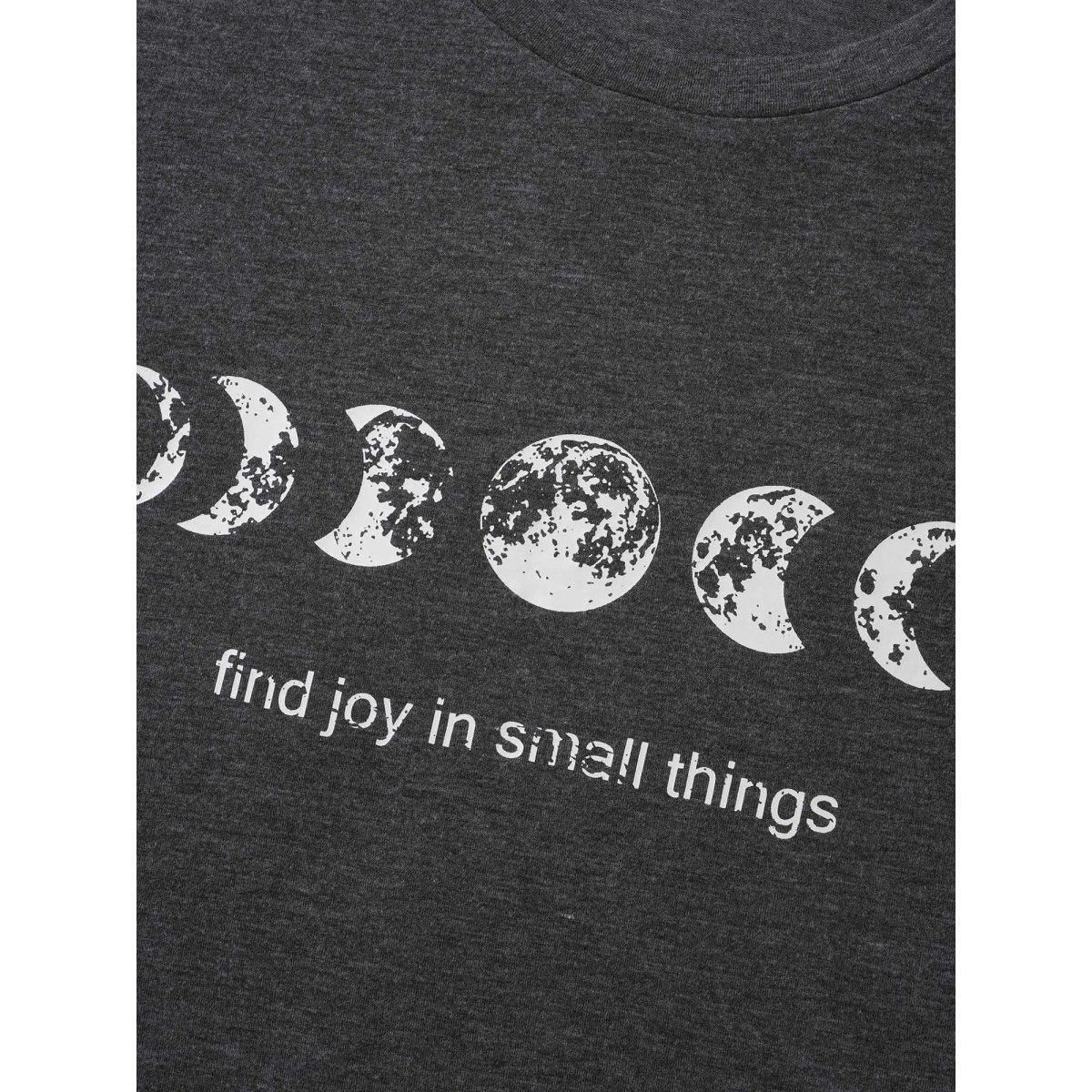 Plus Size Round Neck Lunar Pattern Slim-Fit T-Shirt DimGray Women Casual Non Star and moon Round Neck Everyday T-shirts BloomChic 26/4X Product Image