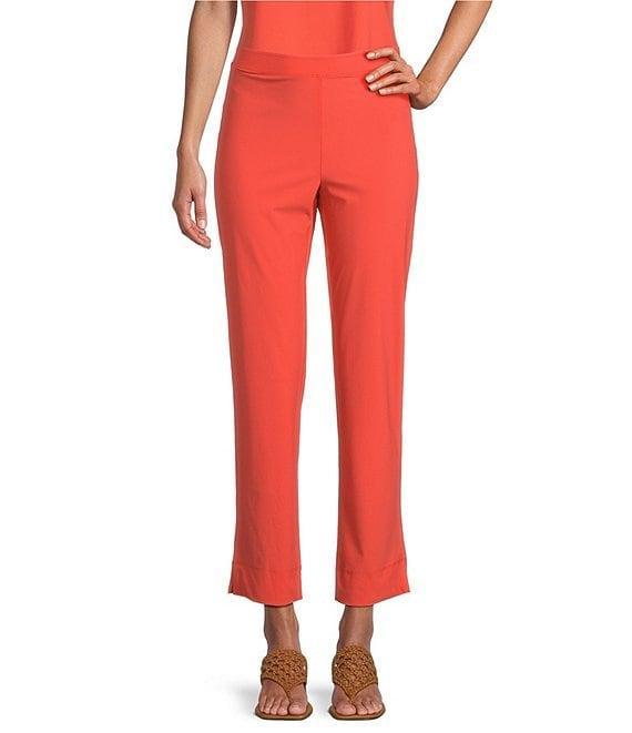 IC Collection Stretch Woven Slim Leg Slit Hem Ankle Pants Product Image