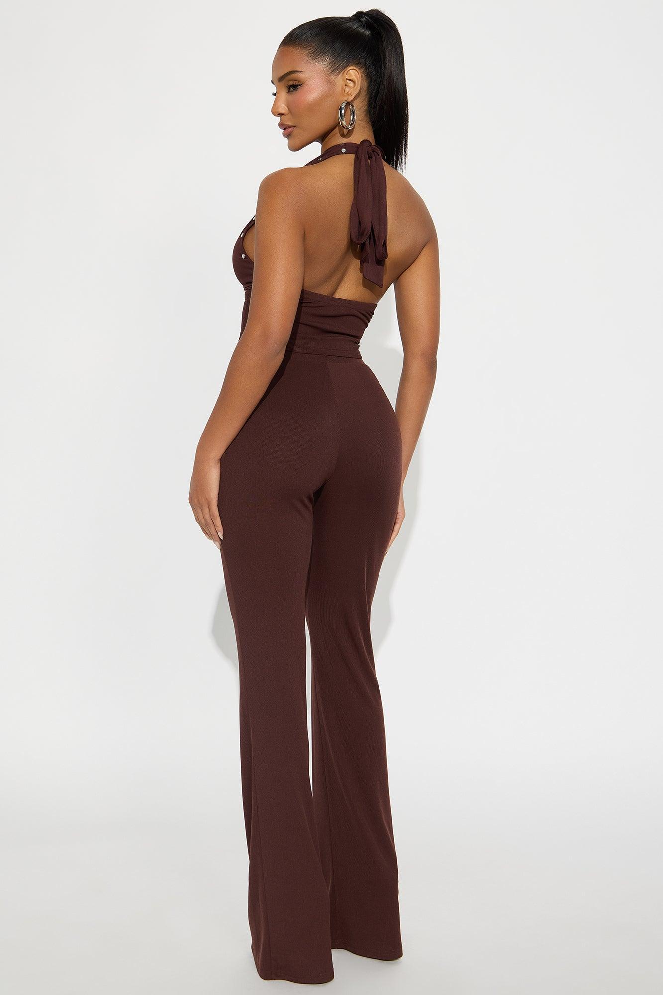 Studded Behavior Ribbed Pant Set - Brown Female Product Image