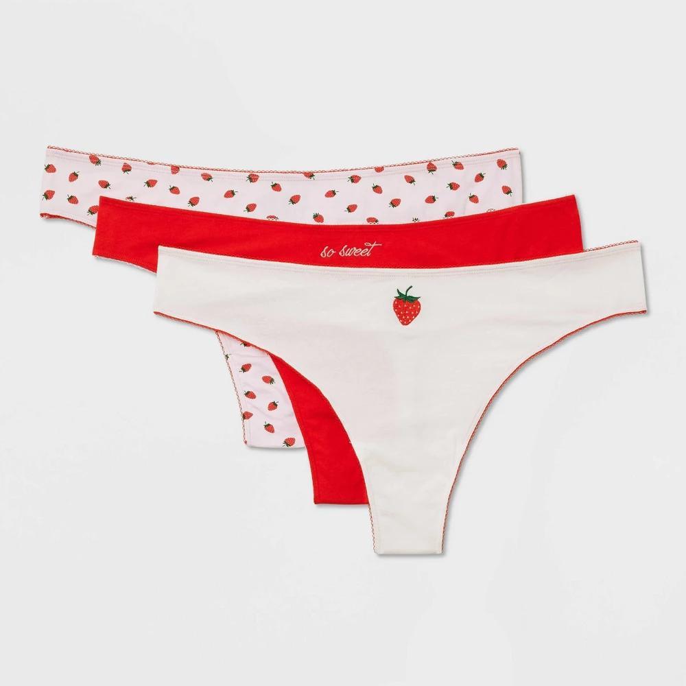 Womens 3pk Sweet Strawberries Thong - Colsie Red Product Image