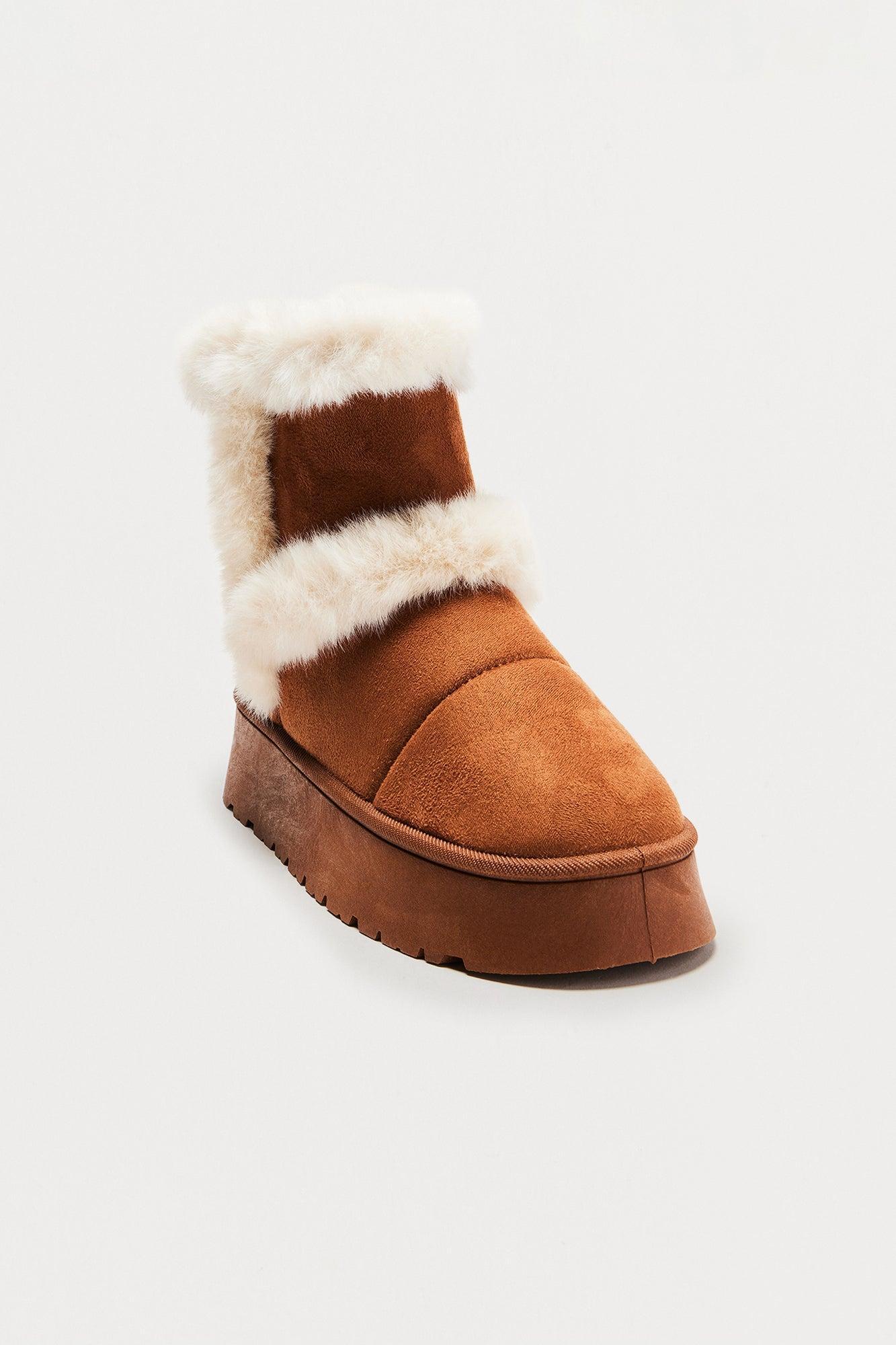 Icebox Fur Trim Booties - Chestnut Product Image