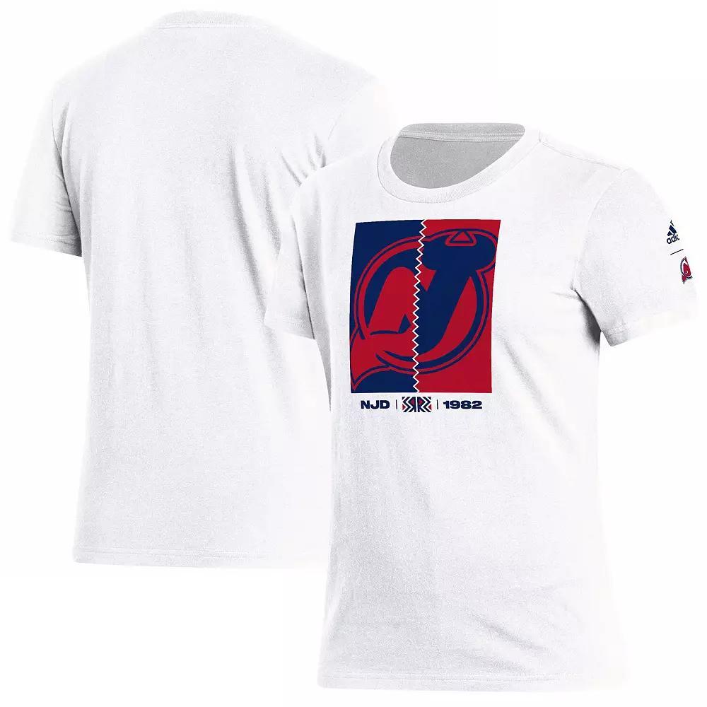 Women's adidas White New Jersey Devils Reverse Retro 2.0 Playmaker T-Shirt,  Product Image