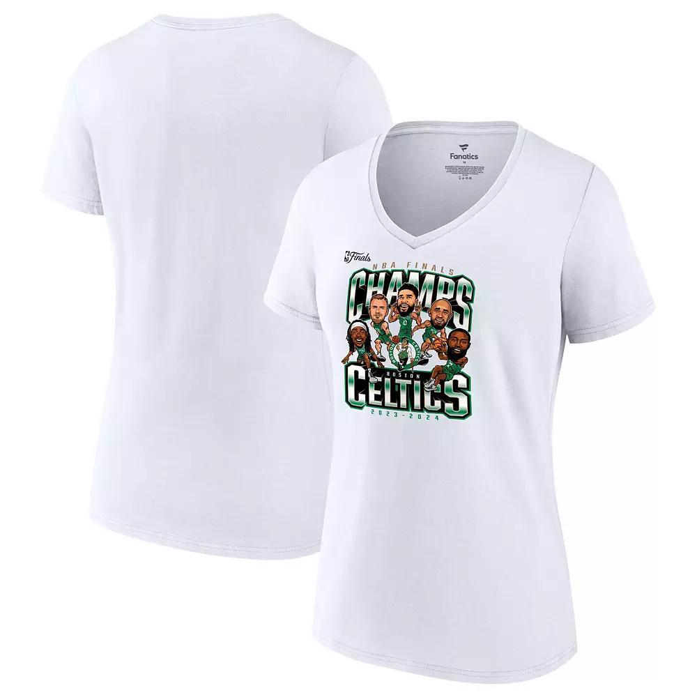Women's Fanatics White Boston Celtics 2024 NBA Finals Champions Pull Up Jumper Caricature V-Neck T-Shirt, Size: Large Product Image