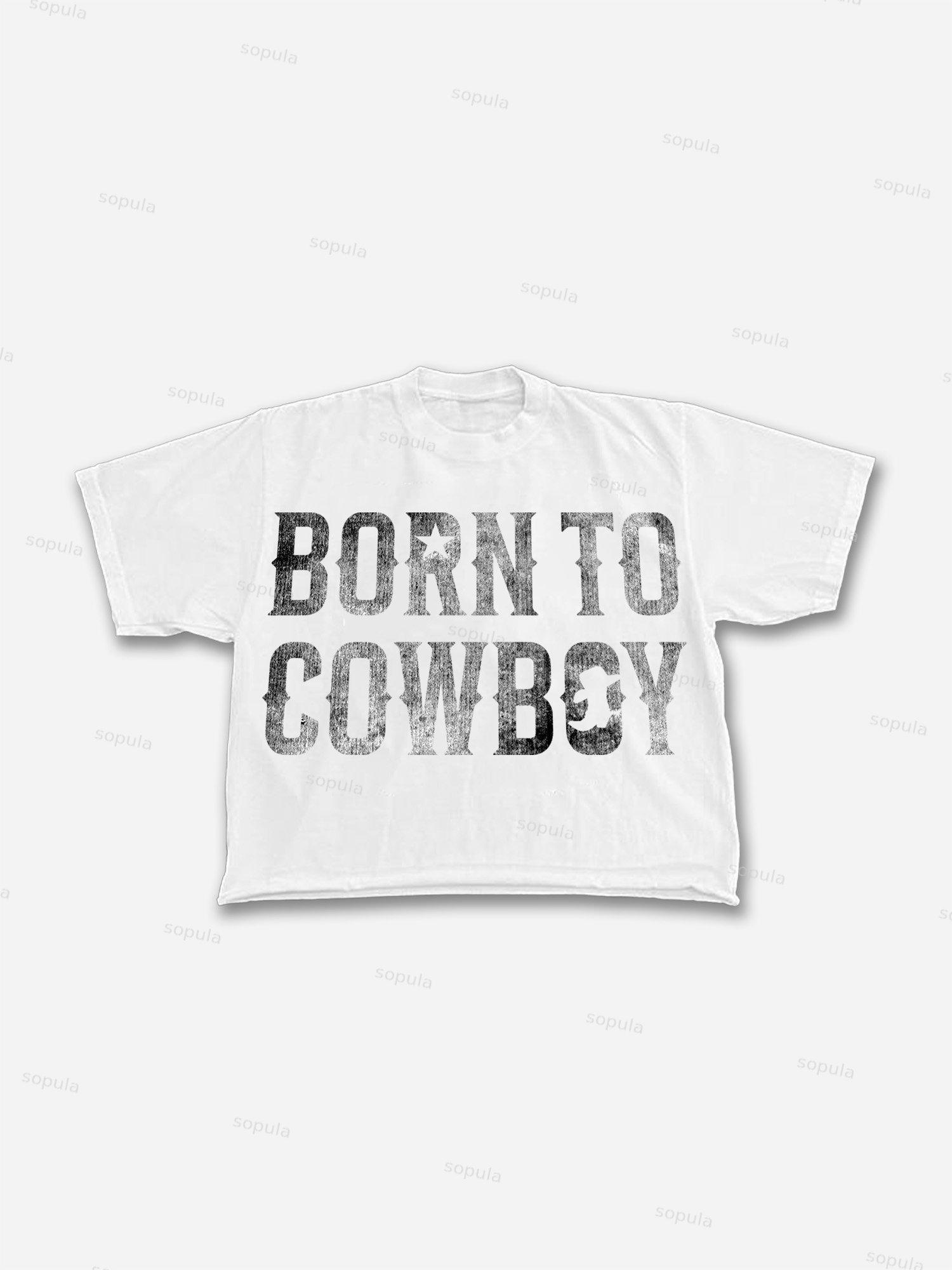 Born Cowboy Vintage Aged Graphic Cropped T-shirt Product Image