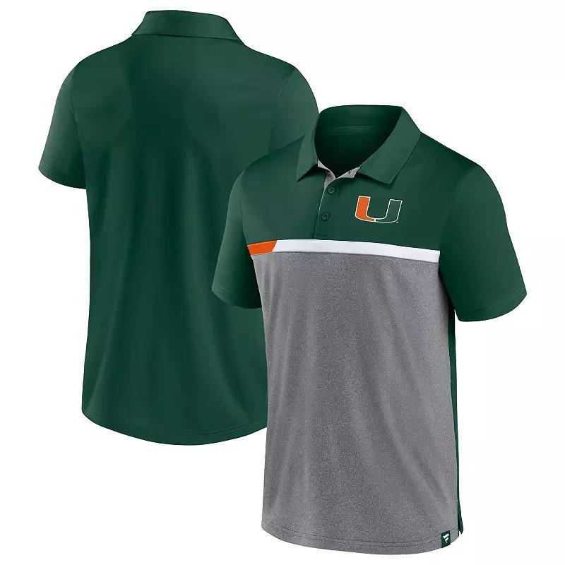 Men's Fanatics Branded Hunter Green/Heathered Gray Miami Hurricanes Split Block Color Block Polo, Size: Medium Product Image