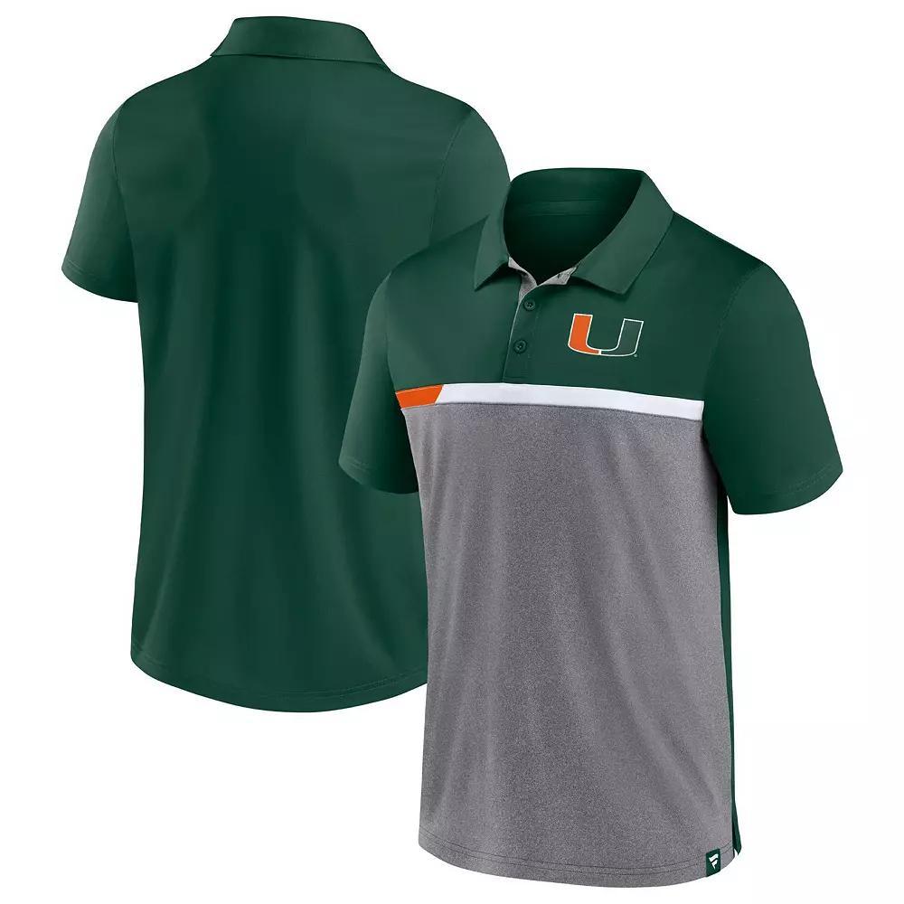 Men's Fanatics Branded Hunter Green/Heathered Gray Miami Hurricanes Split Block Color Block Polo, Size: Medium Product Image