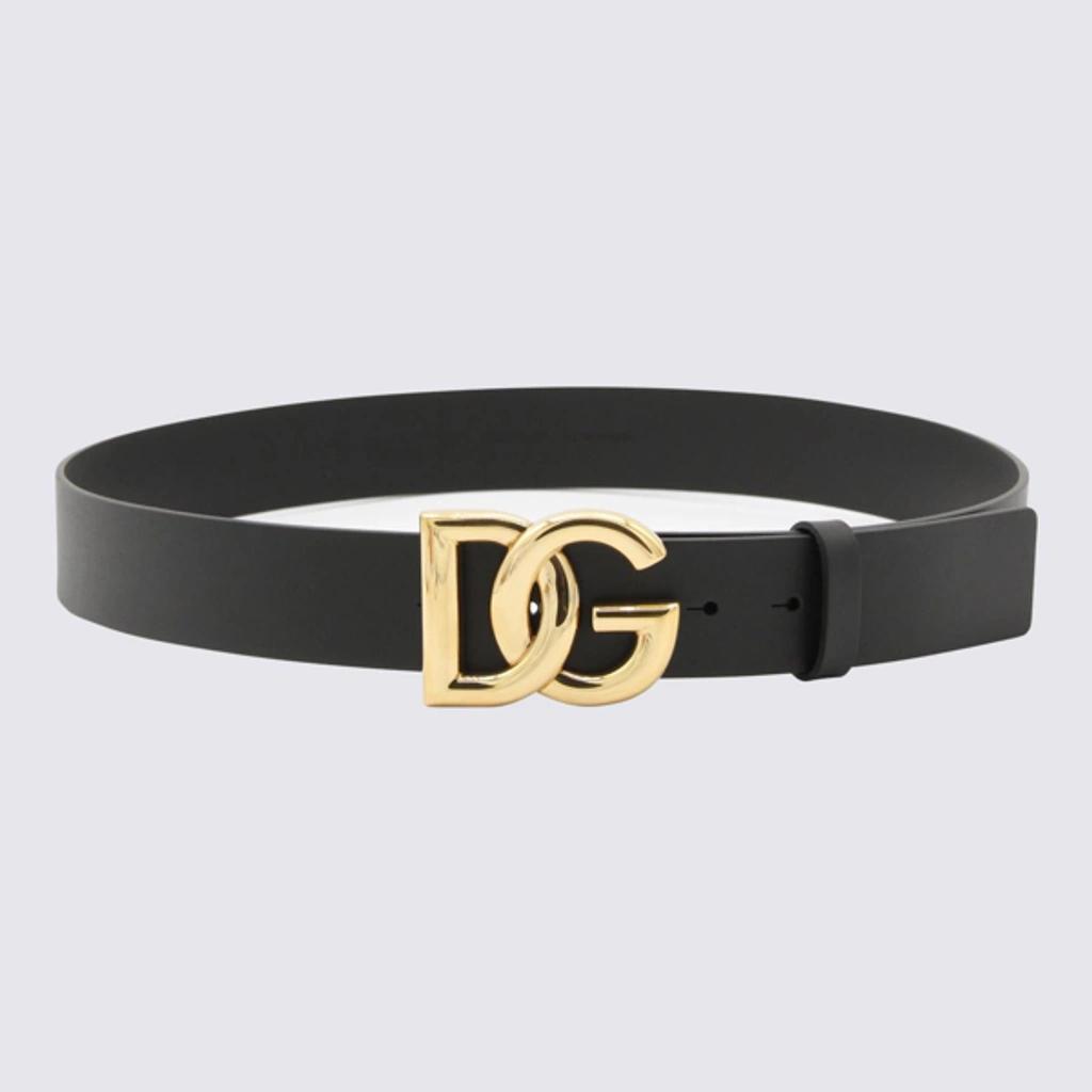 Dolce E Gabbana Mens Black Leather Belt In Nero Oro Product Image