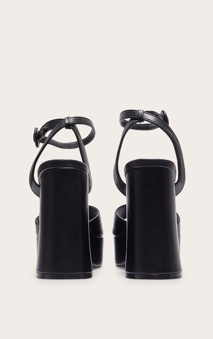 Black PU Strap Detail Flare Platform Heeled Sandals Product Image