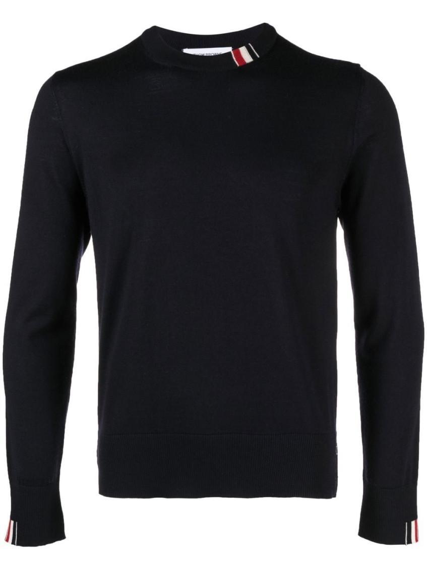 THOM BROWNE Wool Crewneck Jumper In Navy Blue Product Image