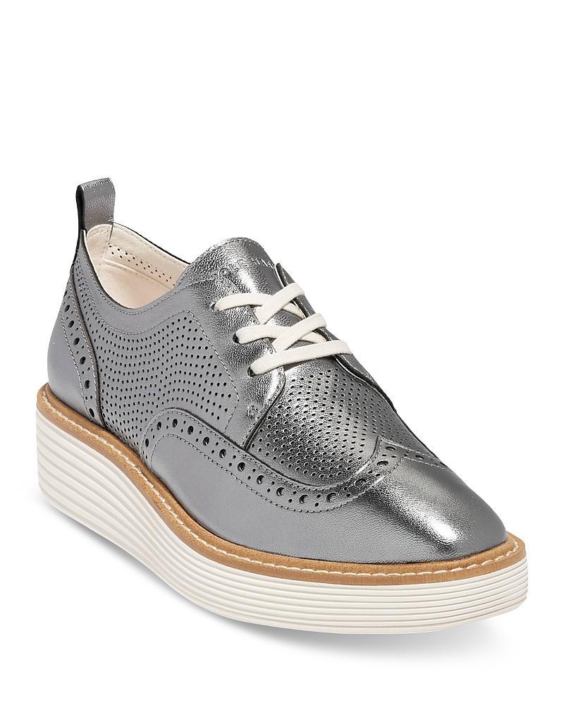 Cole Haan Womens riginal Grand Platform Wingtip Oxford Shoes - Silver Size 5 Product Image