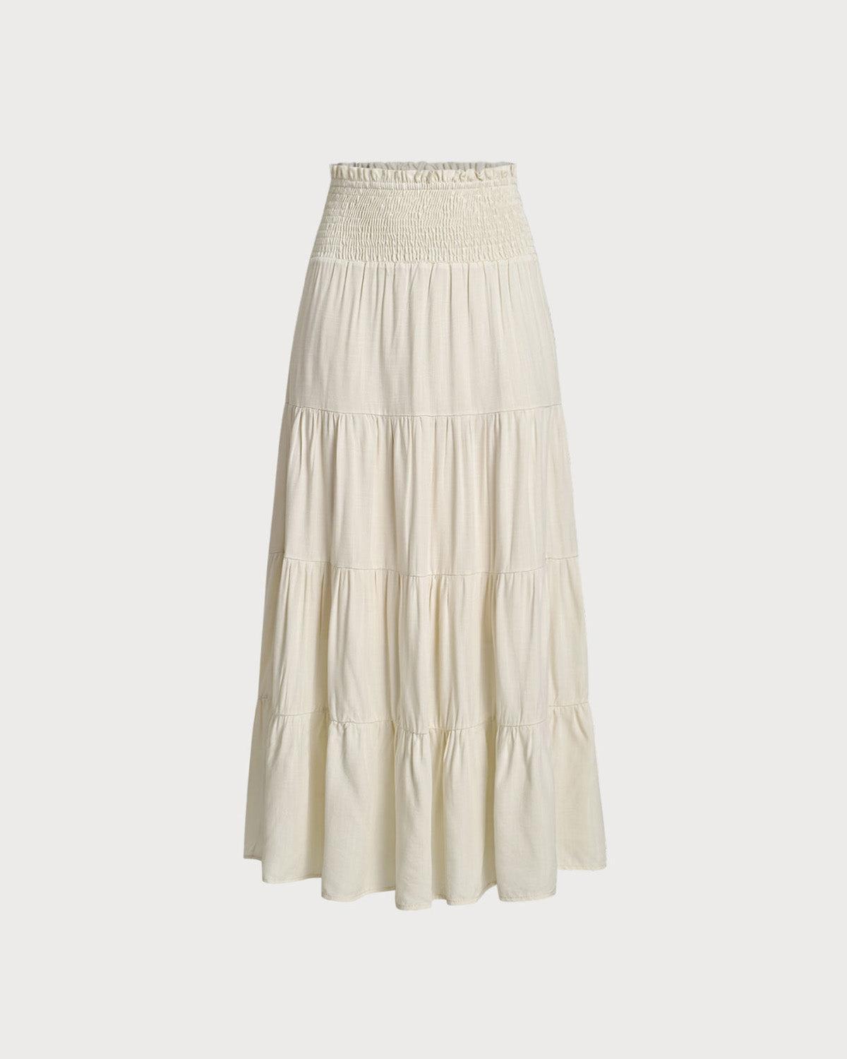 Apricot Shirred Ruffle Tiered Skirt Product Image