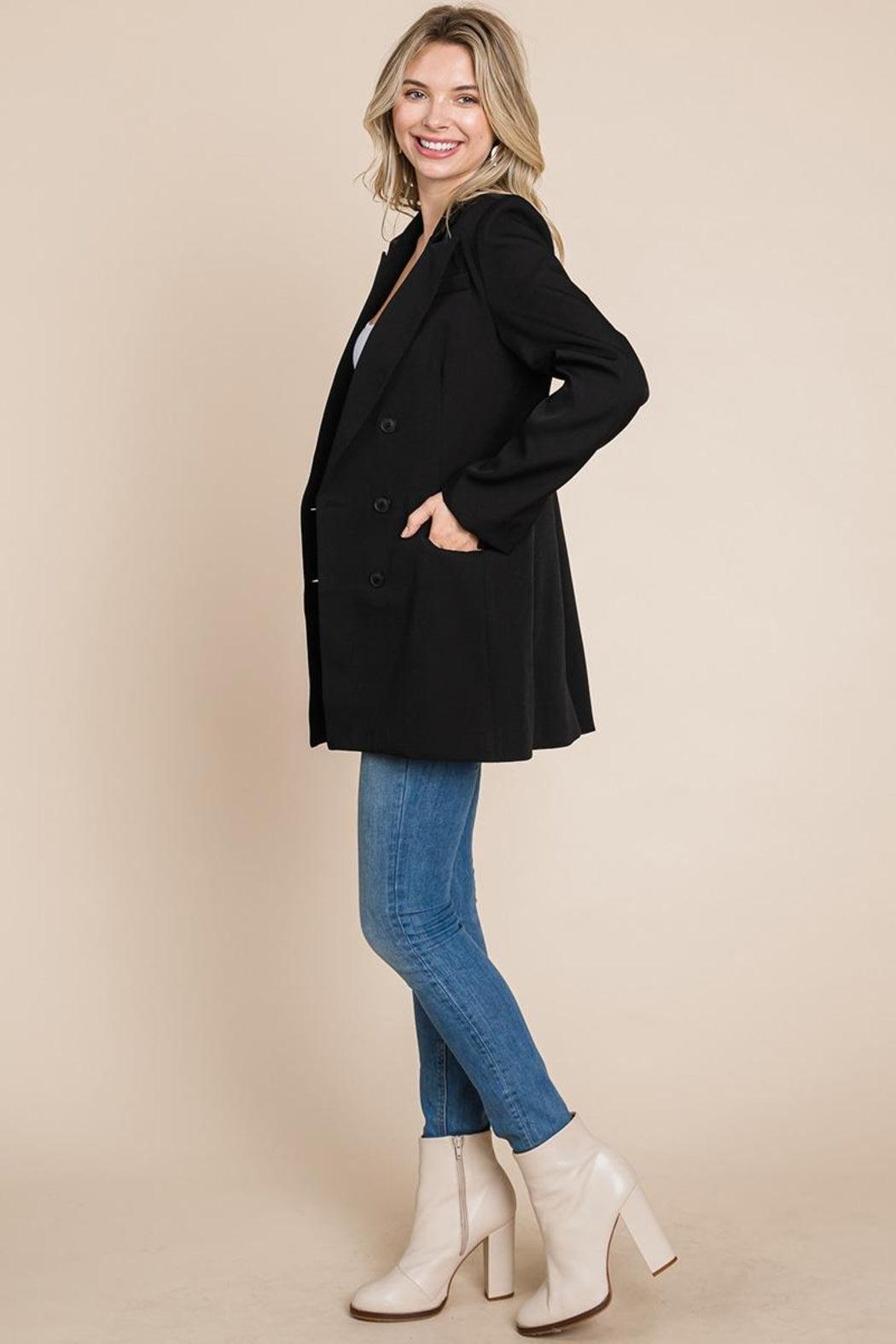 Collar Long Double Breasted Blazer Jacket Product Image