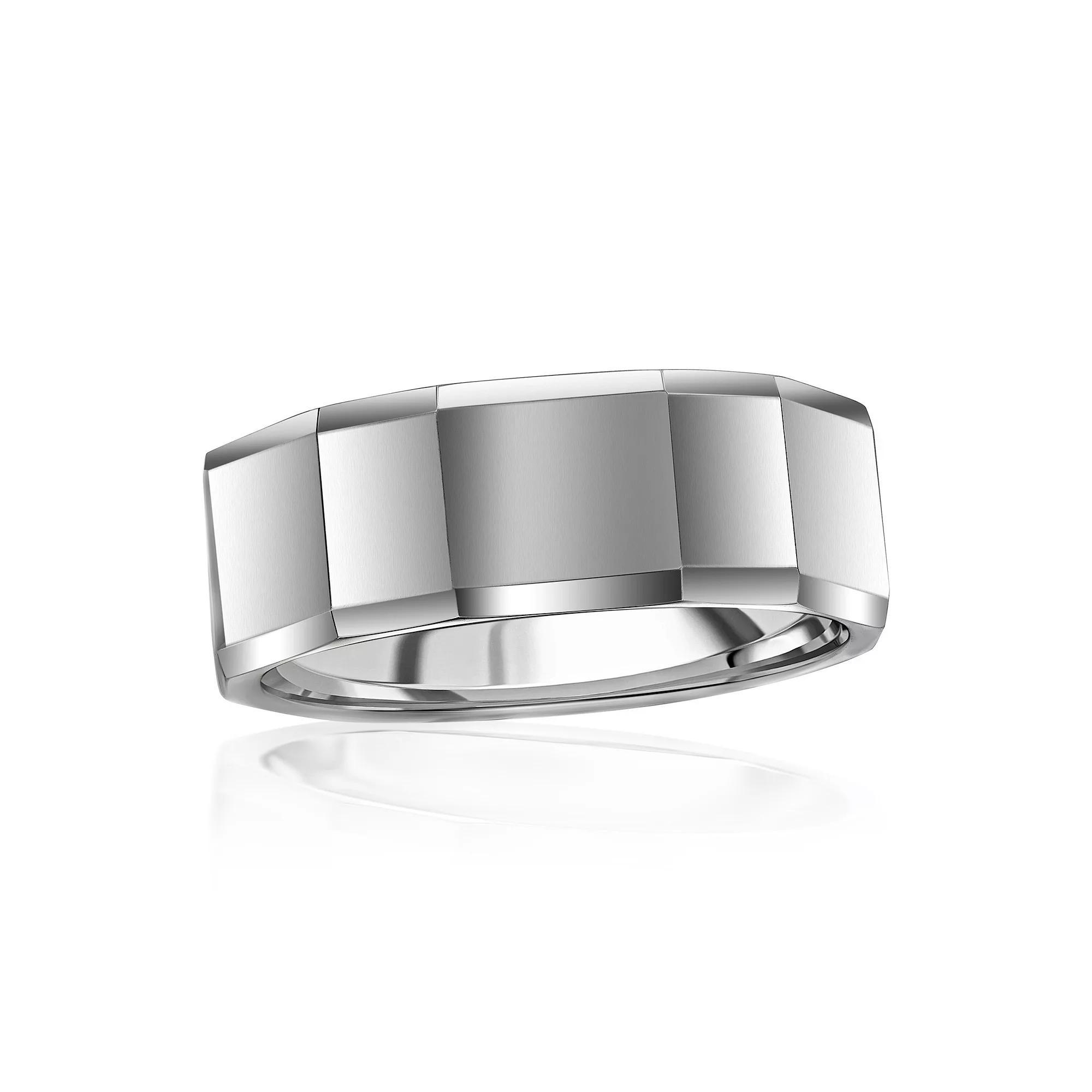 Metallo Polished Faceted Tungsten Ring, Men's, Size: 13 Product Image