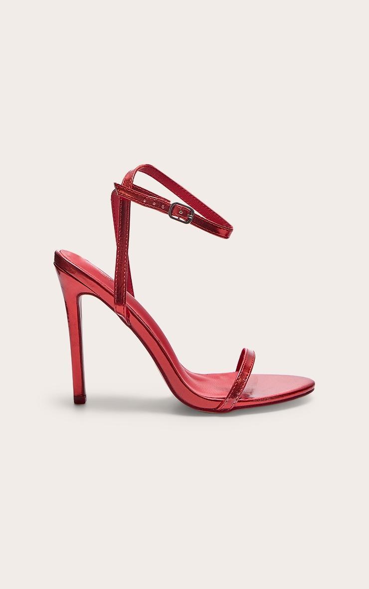  Red Wide Fit Metallic PU Round Toe Barely There High Heeled Sandals Product Image
