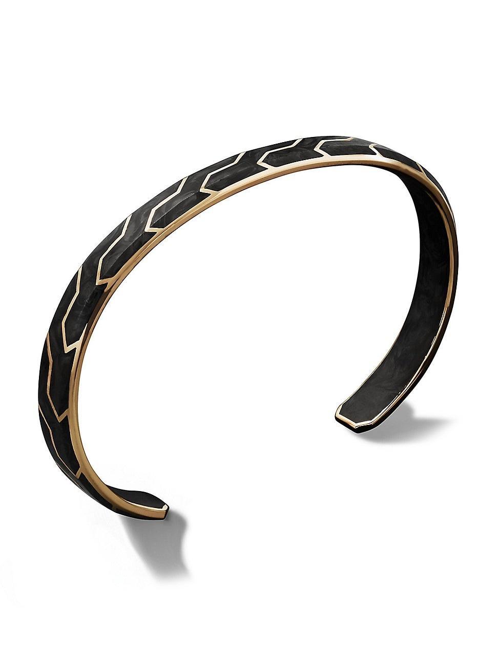 Mens Forged Carbon Cuff Bracelet in 18K Yellow Gold Product Image