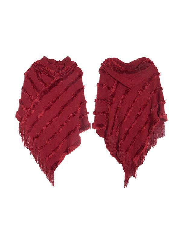 Hooded Keep Warm Solid Color Tasseled Cape Shawl&Cloak Product Image