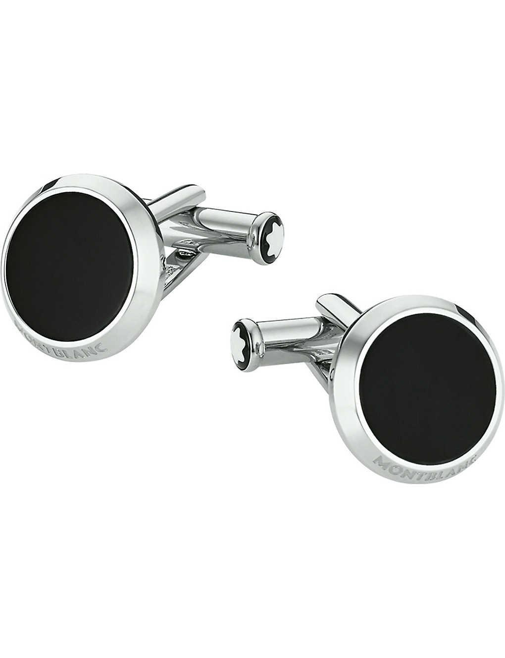 MONTBLANC Iconic Stainless Steel Black Onyx Cufflinks 112896 In Silver Product Image