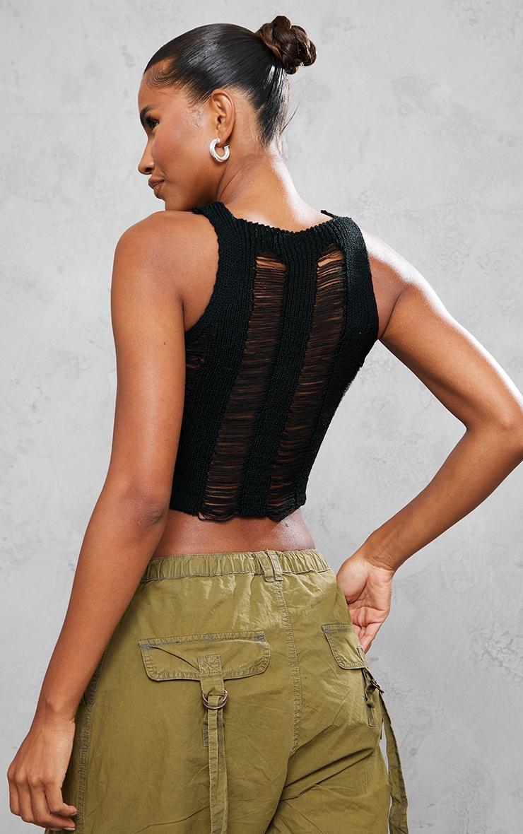 Black Distressed Ladder Knit Top Product Image