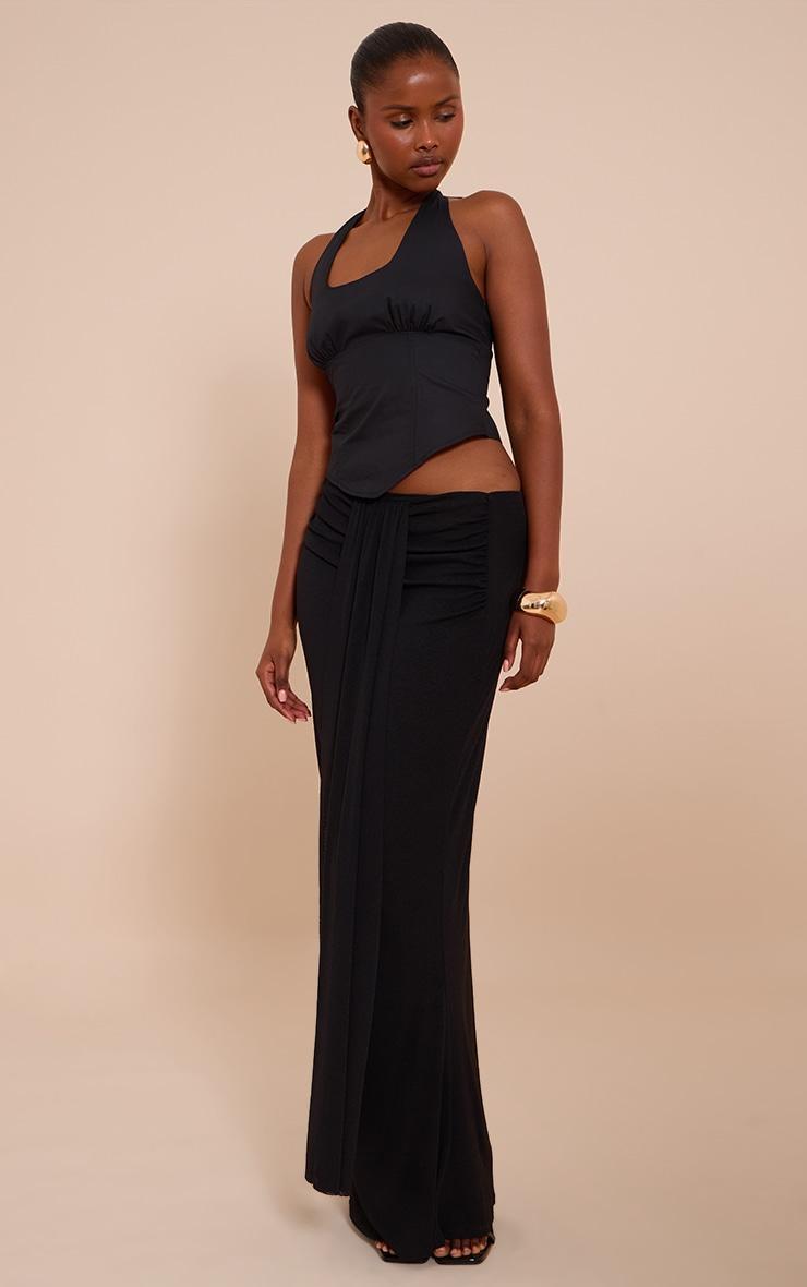 Black Double Layer Onion Skin Drape Detail Maxi Skirt Product Image