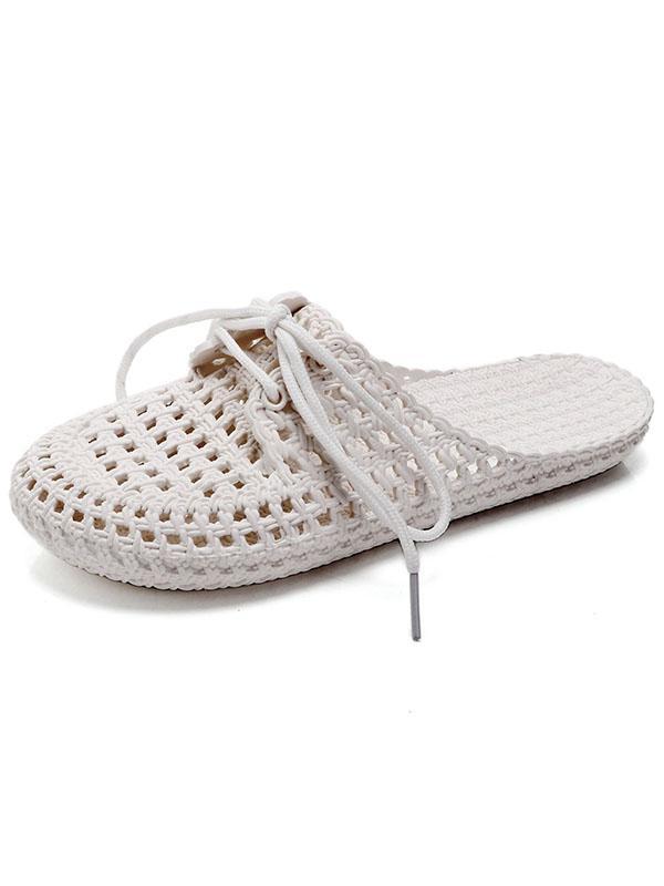Hollow Lace-Up Round-Toe Mules&Slides Slippers Product Image