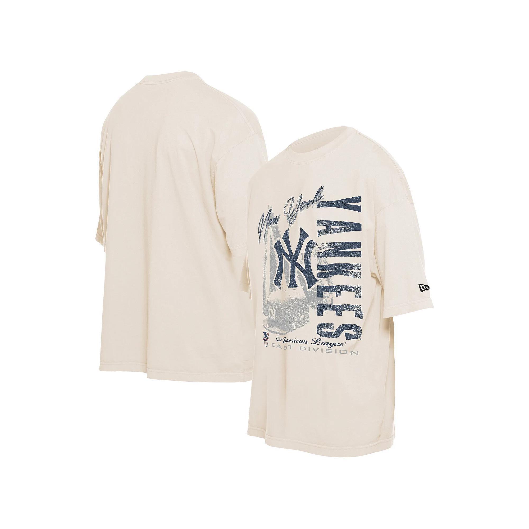 Men's New Era Cream New York Yankees Cooperstown Collection Oversized Throwback Distressed T-Shirt, Size: 2XL, Beige Product Image