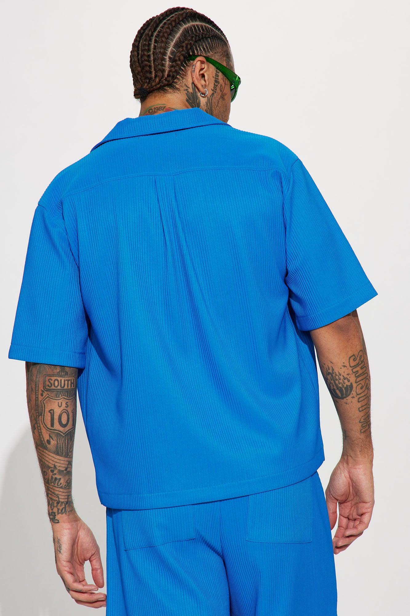 Show Up Short Sleeve Cuban Shirt - Blue Product Image