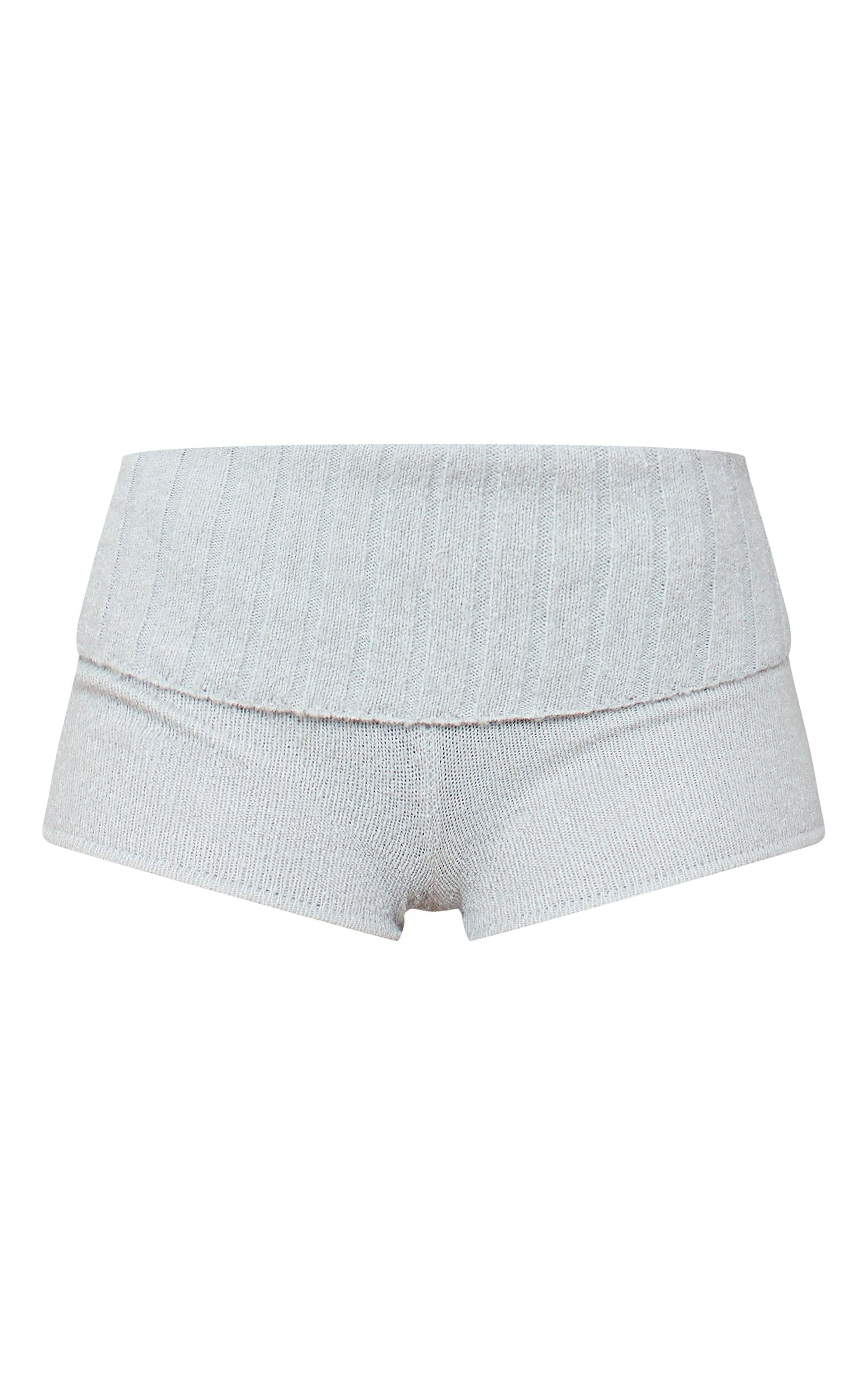 Tall Grey Textured Knit Foldover Shorts Product Image