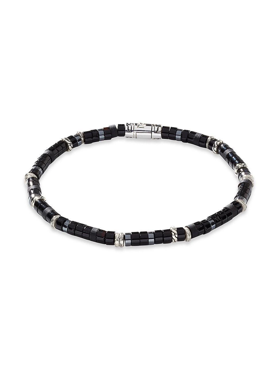 Mens Sterling Silver, Black Onyx, & Hematite Heishi Beaded Bracelet Product Image