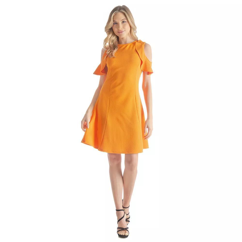 Women's 24Seven Comfort Apparel Ruffle Cold Shoulder A-Line Dress,  Product Image